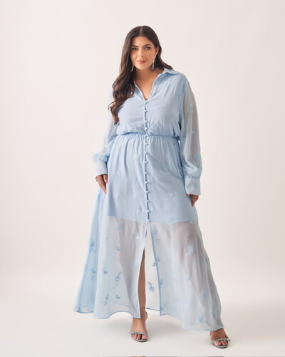 Foto Vestido cibele azul botoes liso kayla