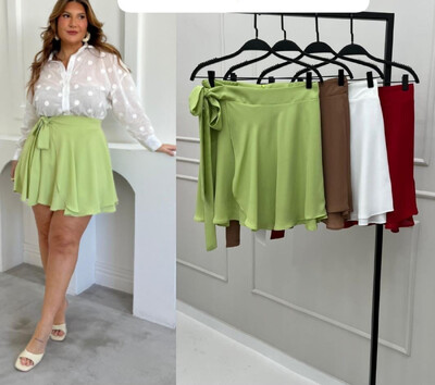 Foto saia shorts transpassado lenco com elastico costa hotpink