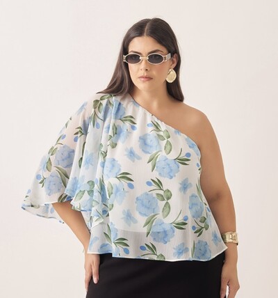 Foto Blusa um ombro floral crepe ggt kayla