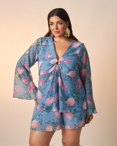 Foto blusa chiffon celeste floral kayla