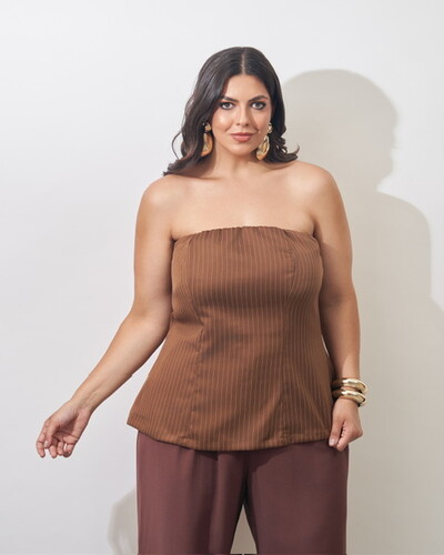 Foto blusa tomara que caia alfaiataria risca de giz kayla