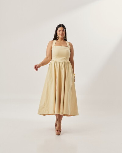 Foto vestido colonial em tricoline com elastano e elastico costa quebela