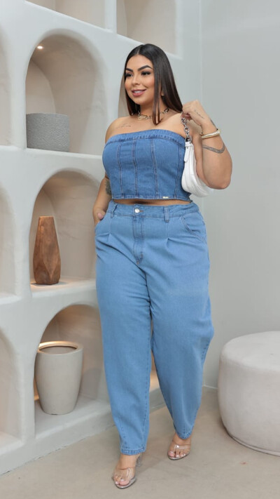 Foto cropped jeans 100% algodao brunf