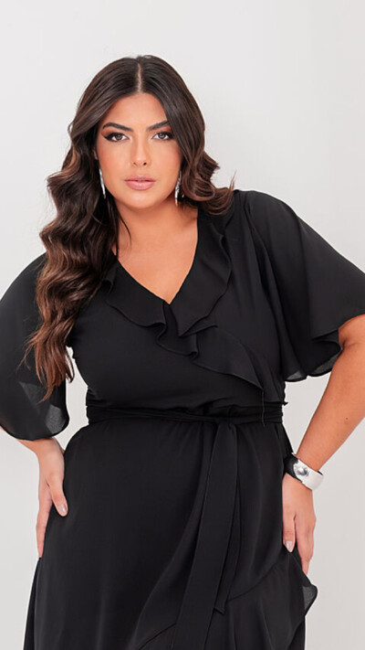 Fotovestido midi com babados crepe predil