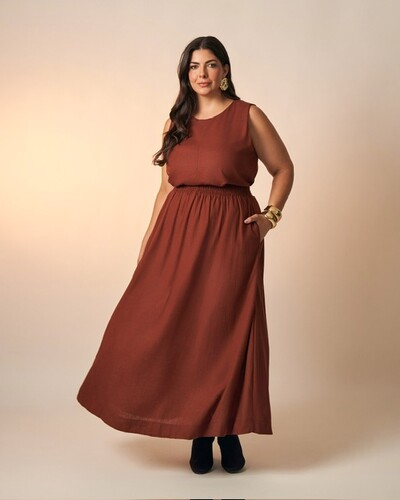 Foto saia viscose e linho clea midi kayla