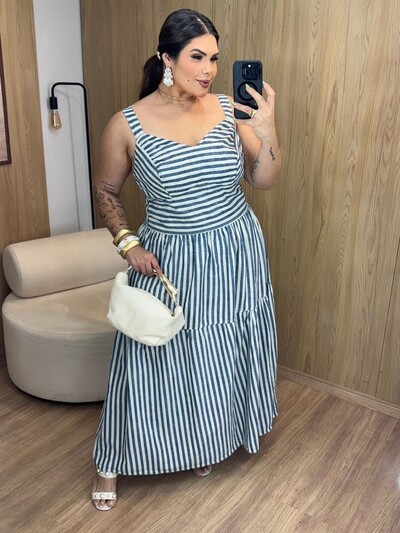 Foto vestido stripes em sarjado brunf