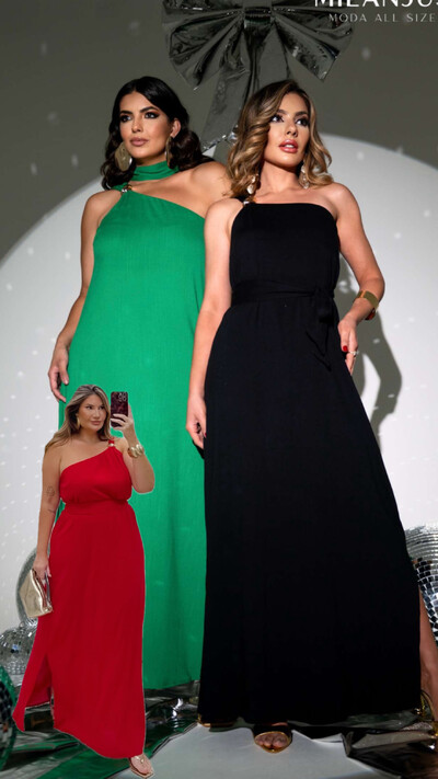 Foto pre venda vestido longo uma alca com fivela dourada fenda lateral e faixa milanjus