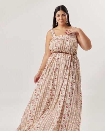 Fotovestido longo regata estampa vertical forrado quebela