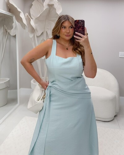 Fotopre venda vestido marrant decote quadrado rosamili