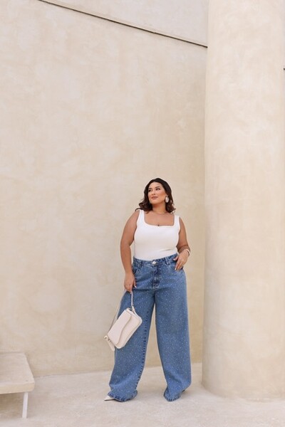 Foto calca jeans widleg strass f