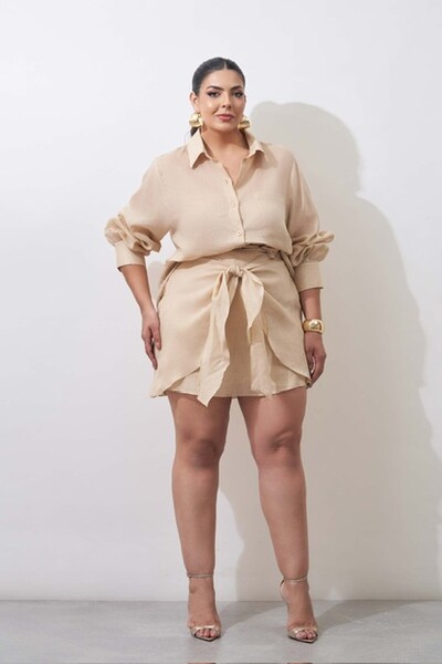 Foto shorts saia ramie amarracao kayla