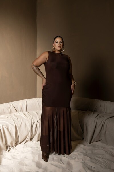 Fotopre venda vestido longo tule poliamida drapeado divas