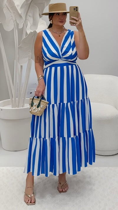 Foto Vestido listrado midi quebela