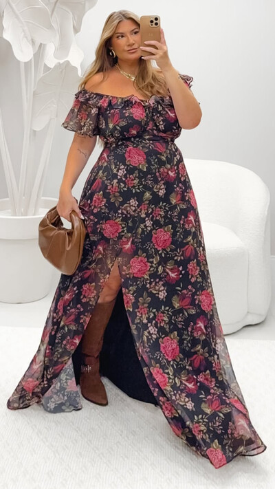 Foto vestido longo flores cloe chiffon quebela