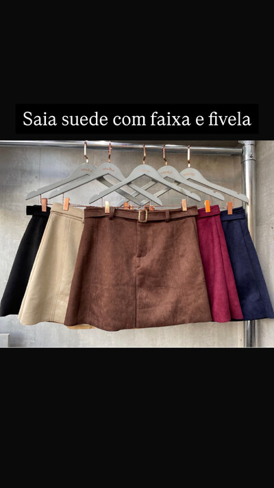 Foto PROMO SEM TROCA Saia suede com faixa fivela lorendu