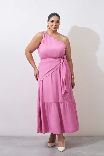 Foto vestido um ombro midi com fivela organica kayla