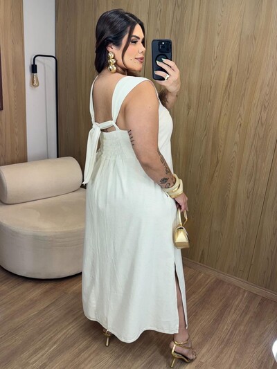 Fotovestido no linho com decote lace princesa brunf