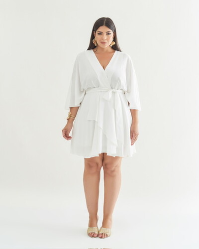 Foto vestido fluido decote transpassado com faixa luxury quebela