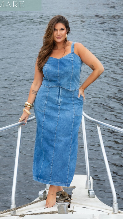 Foto Pre venda saia midi jeans denim 100% algodao mr fr