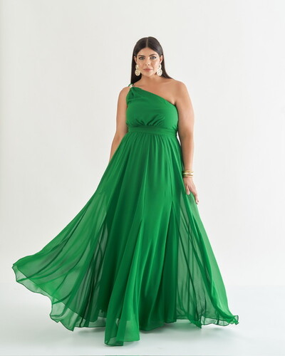 Foto vestido longo um ombro quebela