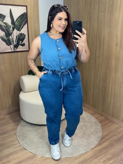 Foto calca mom marmorizada cordao jeans