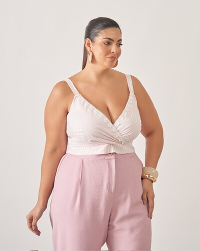FotoCamisa listrada+cropped com renda kayla