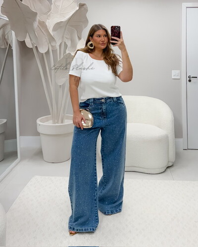 Foto calca jeans widleg strass f provador