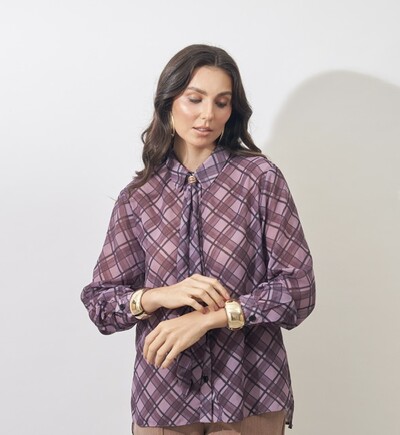 Foto camisa linda crepe xadrez kayla