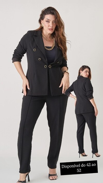 Fotoblazer scuba de alfaiataria black com elastano botoes upper
