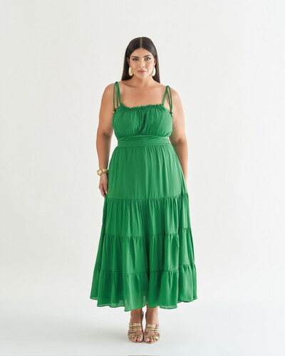 Fotovestido midi franzido quebela