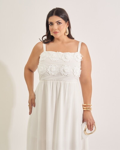 Fotovestido longo viscose trabalhada com fios de lurex com aplicacao 3D kayla