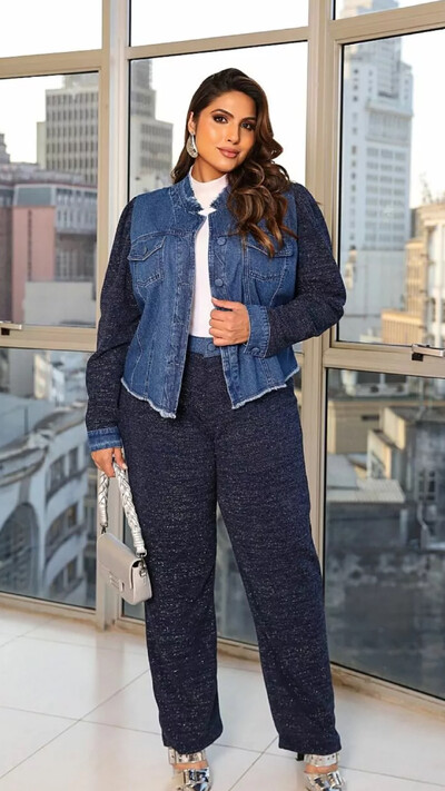 Foto Pre venda calca com cos jeans e tricot com elastano katha