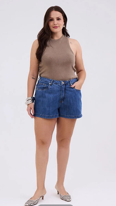 Foto shorts jeans confort feminino plus izzat