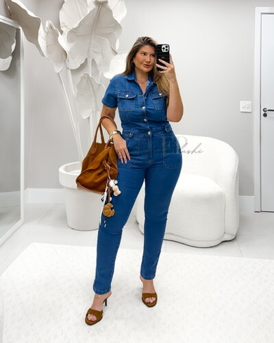 Foto Macacao jeans com lycra