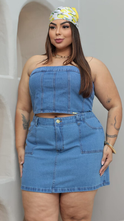 Foto mini saia jeans 100% algodao brunf