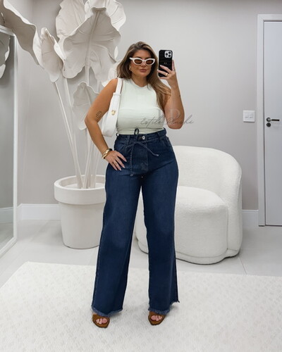 Foto Calca wideleg cordao jeans escuro V