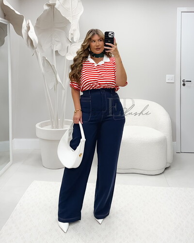 FotoPROMO Blusa polo malha em viscose e elastano listra kayla