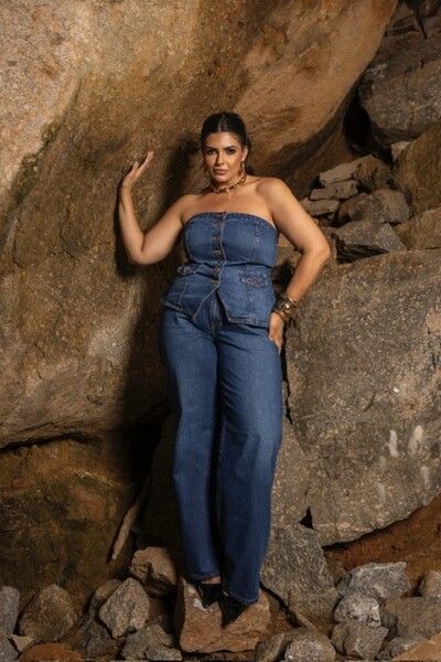 Fotopre venda blusa tomara que caia jeans denim divas season