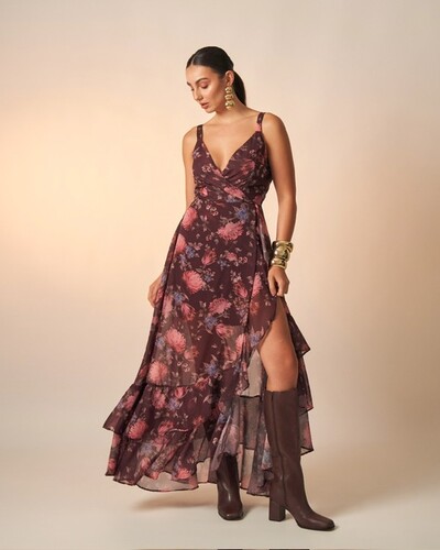 Fotovestido floral chiffon celeste kayla