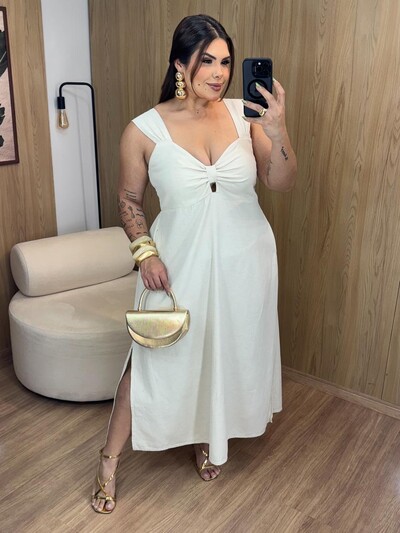 Foto vestido no linho com decote lace princesa brunf