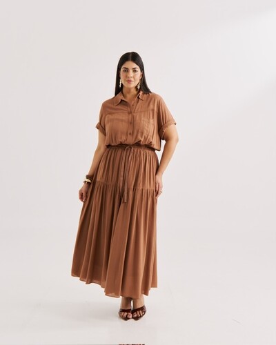 Foto Vestido camisa e saia evase almare quebela