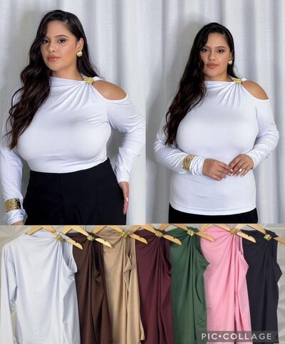 Foto PROMO SEM TROCA blusa amni manga comprida detalhe anel dourado