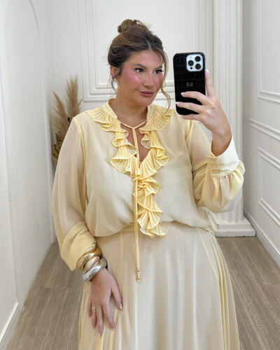 Fotopre venda conjunto em crepe ggt com camadas de babado plissado quebela