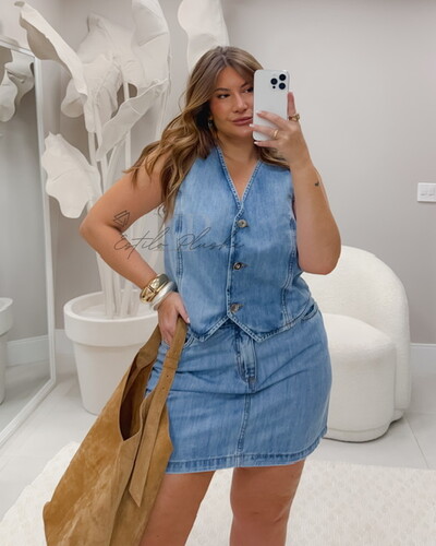 Foto saia jeans azul claro izzat