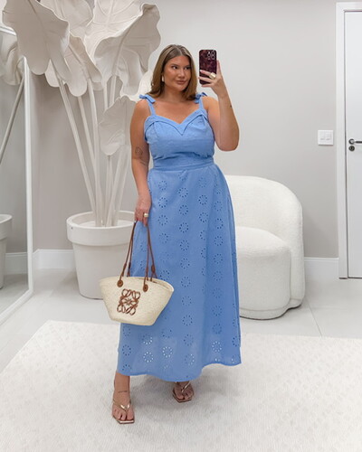 Foto pre venda vestido em lasie algodao azul bellah