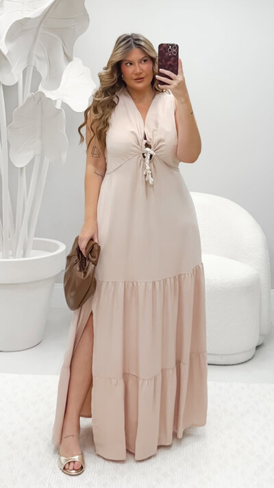 Foto Vestido longo viscolinho com cordao nature lore