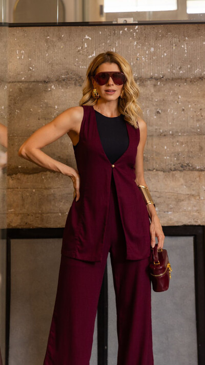 Foto pre venda colete alongado linho premium com um botao tellos