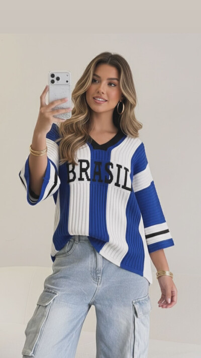 Foto pre venda blusa tricot bicolor brasil planet