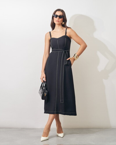 Foto vestido viscose poliamida prespontado faixa elisabeth kayla