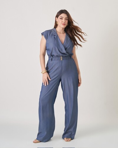 Foto macacao pantalona mangas muscle e faixa elastico upper